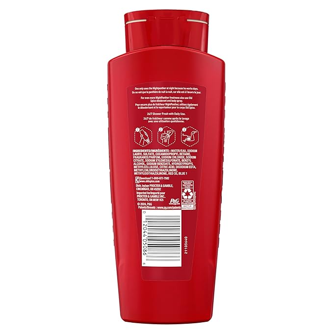 Old Spice Cleansing Body Wash for Men, 3X Defense, 24/7 Shower Fresh with Lasting Scent, 2-in-1 Body & Face Wash, NightPanther with Rich Warm Scent, 24 oz (Pack of 4)
