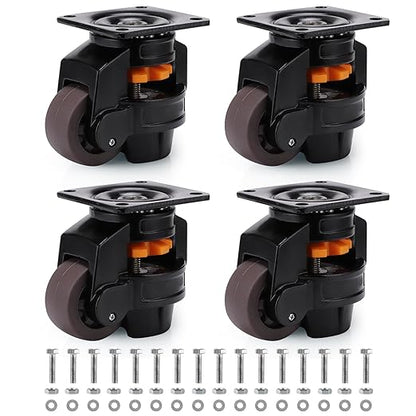 Skelang 4 Pcs Leveling Machine Caster, Retractable Plate Caster Wheel for Industrial Machine Equipment, Heavy Workbench, Movable Furniture, Total Load Capacity 2200Lbs