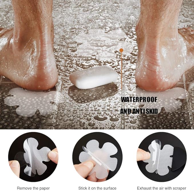 Original 36PCS Transparent Bathtub Stickers Non-Slip, Safety Shower Treads Adhesive Appliques with Premium Scraper
