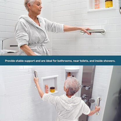 Brushed Metal Grab Bars For Bathroom, Strong Shower Handle And Bath Handle For Safety, Shower Grab Bars For Seniors, Safety Bars For Shower Chair Bench, Shower Handle For The Elderly, Great Toilet Bar