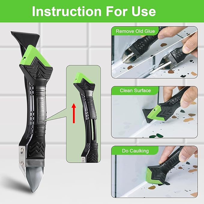 Caulking Tool 3 in 1 Caulking Grout Removal Sealant Finishing Tool Bathtub Caulk with Stainless Head, Caulk Remover Glass Glue Angle Scraper for Bathroom, Kitchen,Floor,Window,Sink Joint,Frames