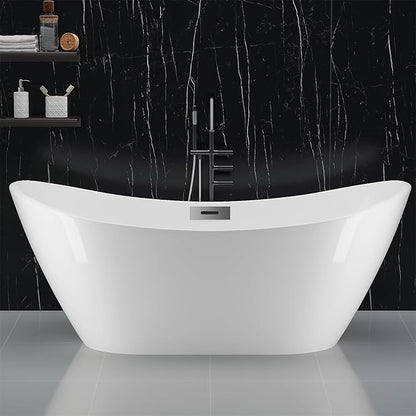 67" Free Standing Tub, Acrylic Freestanding Bathtub, Modern Soaking Tub with Integrated Overflow and Drain, White Bathroom Fixture, Stand Alone Bathtub, CUPC Certified, Gloss White