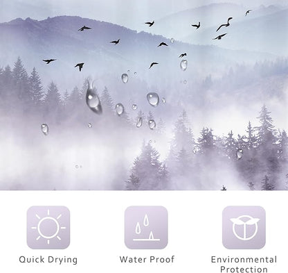 Riyidecor Purple Mountain Shower Curtain 72Wx72H Inch Nature Scenery Landscape Rustic Pine Tree Misty Foggy Mountain View for Mens Natural Bathroom Decor Fabric Polyester Waterproof 12 Pack Hooks