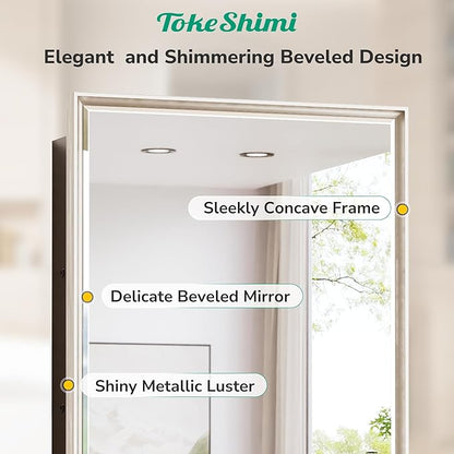 TokeShimi 26x30 Recessed or Surface Mounted Medicine Cabinet Mirror, Aluminum Framed Metal Mirror with Storage Adjustable, Brushed Nickel Bathroom Medicine Cabinet Mirrored Beveled Modern