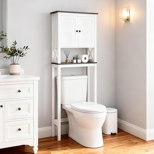 ivinta Over The Toilet Storage Cabinet, 3-Tier Bathroom Storage Cabinet with Adjustable Shelf and Doors, Freestanding Space Saver Above Toilet for Bathroom Laundry Restroom BT09 (White)
