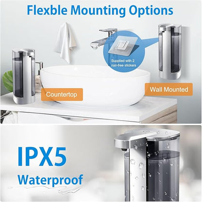 Automatic Liquid Soap Dispenser, Rechargeable, Touchless, 17oz/500ml with 4 Adjustable Soap Levels, Wall Mount & Waterproof, Liquid Hand/Dish Soap Dispenser for Bathroom Kitchen