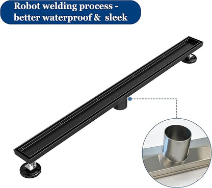 Neodrain 54-Inch Linear Shower Drain with Tile Insert Grate, Matte Black 304 Stainless Steel Rectangle Shower Floor Drain, Linear Drain with Leveling Feet, Hair Strainer