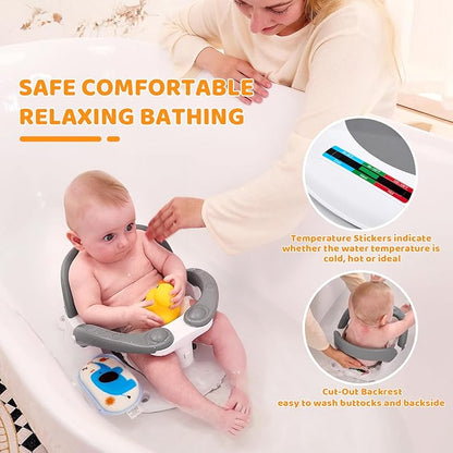Baby Bath Seat for Babies 6 Months & Up Sitting Up,Infant Bath Seat with Temperature Alert+Open Backrest+on/Off Armrest,Toddler Bath seat Baby Bath Chair for Bathtub,Tub,Sink Aqua