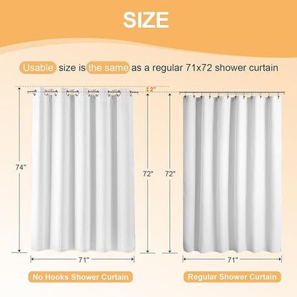 River Dream Cotton Blend No Hook Shower Curtain with Snap in Liner, Hotel Grade Shower Curtains for Bathroom, Water Repellent, White, 71W x74 L