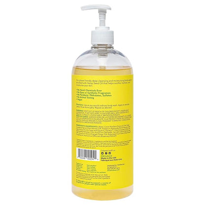 Dr. Natural Hemp Body Wash, Citrus, 32 oz - Pure Plant-Based Body Wash - Deep Cleansing and Moisturizing with Organic Shea Butter - Enriched with Hemp Seed Oil - Suitable for Sensitive Skin