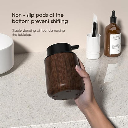 18 Oz Walnut Color Foaming Hand Soap Dispenser, Refillable Modern Home Decor Kitchen Dish Soap Dispenser for Bathroom