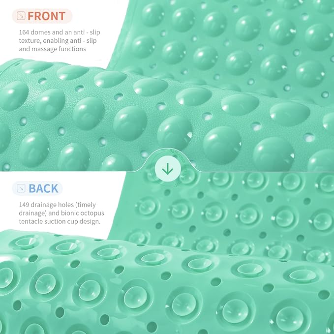 Anti-Slip Bathtub Shower mat, 20.8×20.8（Approximately 53×53cm） inch Soft Oversized Machine Washable Non-Slip Bathtub mat with Drainage Holes, Bathroom Floor Suction Cup.（1-Opaque Mars Green）