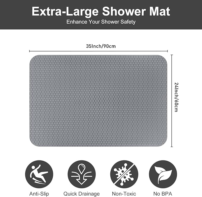 Non Slip Shower Mat: 35"x24" Extra Large Shower Mats for Inside Shower,Trimmable PVC Anti Slip Shower Stall Mats, No Odor, Quick Drying Shower Mats for Floor, Bathroom, Home, Kitchen, Hotel