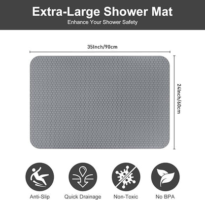 Non Slip Shower Mat: 35"x24" Extra Large Shower Mats for Inside Shower,Trimmable PVC Anti Slip Shower Stall Mats, No Odor, Quick Drying Shower Mats for Floor, Bathroom, Home, Kitchen, Hotel