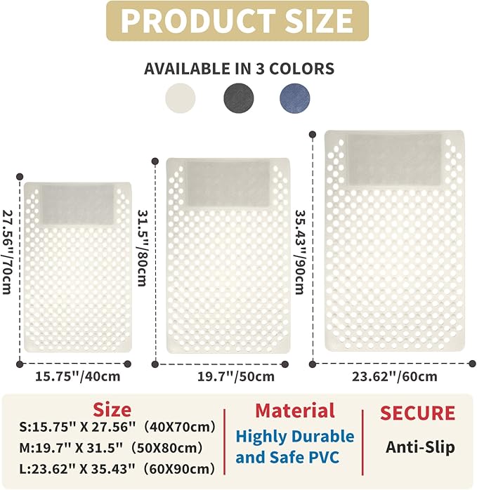Bath Tub Shower Mat with Soft Shower Foot Scrubber Mat for Massage,Non Slip Bathtub Mat with Strong Suction Cups, Silicone Shower Foot Scrubber Mat (White, 31.5" X 19.7"(Rectangular)