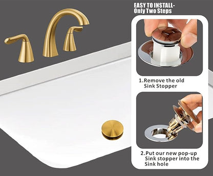 Artiwell Universal Bathroom Sink Drain Stopper, Fits Most Pop-Up Drains for Vessel Sink Lavatory Vanity, Sink Drain Strainer with Detachable Hair Catcher, Tested by Plumber in US (Brushed Gold)