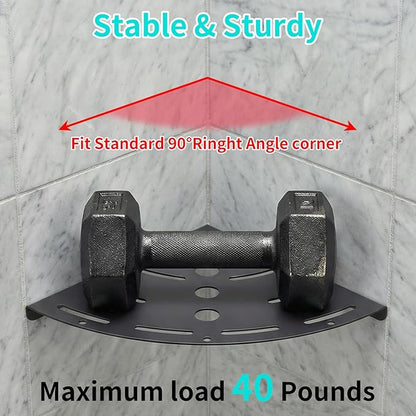 XIHLZYEH Corner Shower Shelves, 2 Pack 304 Stainless Steel Shower Shelf with 6 Hooks 40 lbs Heavy Duty, Rustproof Wall Mounted Organizer for Bathroom Drilling Installation(Black)
