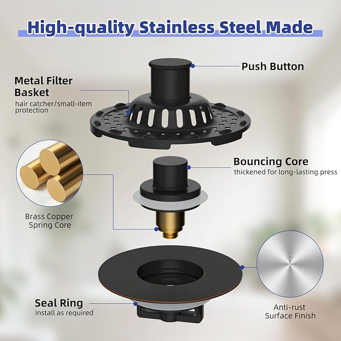 Metal 2 Pack Bathtub Drain Stopper with Top Hair Catcher, 3 in 1 Pop-up Bathtub Strainer, Tub Stopper with Detachable Stainless Steel Filter Basket for Standard 1.5 to 2.4'' Drain, Oil-Rubbed Bronze