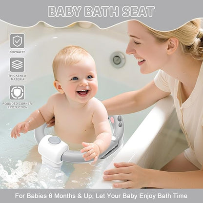 TPN Baby Bath Seat for Babies 6 Months & Up, Non-Slip Toddler Bath Seat with 5 PCS Waterproof Emoji Stickers, Portable Infant Bath Seat for Baby(Grey)