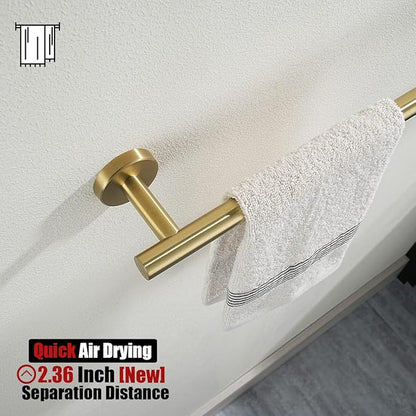 JQK Bath Towel Bar, 27 Inch Brushed Light Gold Towel Rack Bathroom, 304 Stainless Steel Thicken 0.8mm Towel Holder Wall Mount, Useable Length 24 Inch 2 Pack, TB110L24-BG-P2