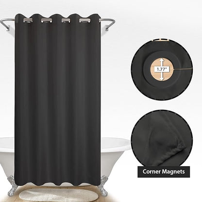 River Dream Extra Long No Hook Black Shower Curtain or Liner Soft Microfiber - 84" Length Fabric Shower Curtain Liner Set, Machine Washable & Water Repellent, Black, 71x86
