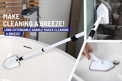 Shower Scrubber 3 in 1 Extendable Long Handle 58" Cleaning Brush - Non Scratch Shower Brush for Cleaning Bathroom Kitchen Toilet Wall Tub Tile (Gray)