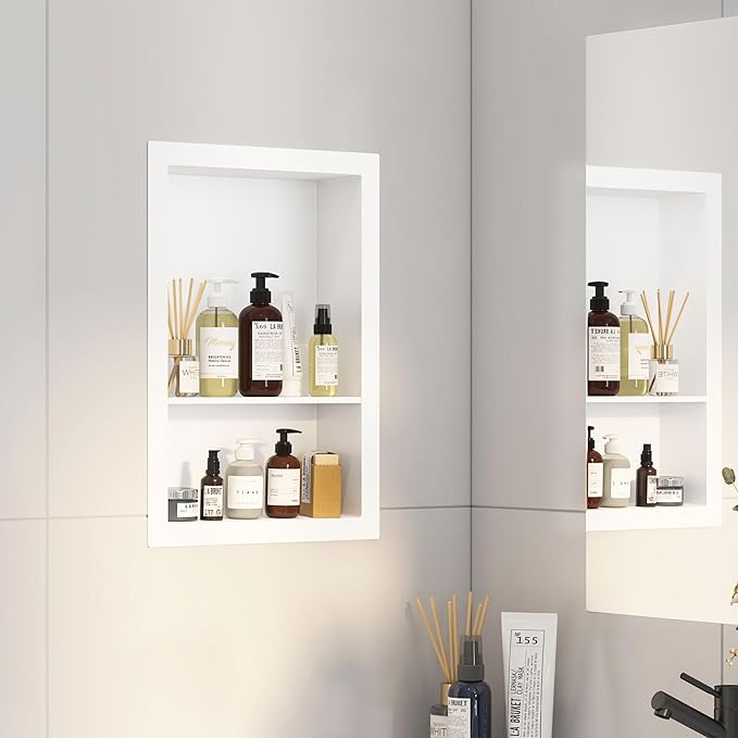 12x18 White Shower Niche for Shower Wall,Bathroom Medicine Cabinet Recessed,Surface Mount Medicine Cabinet,Small Bathroom Wall Cabinet,Recessed Wall Niche for Over Toilet Storage/Living Room