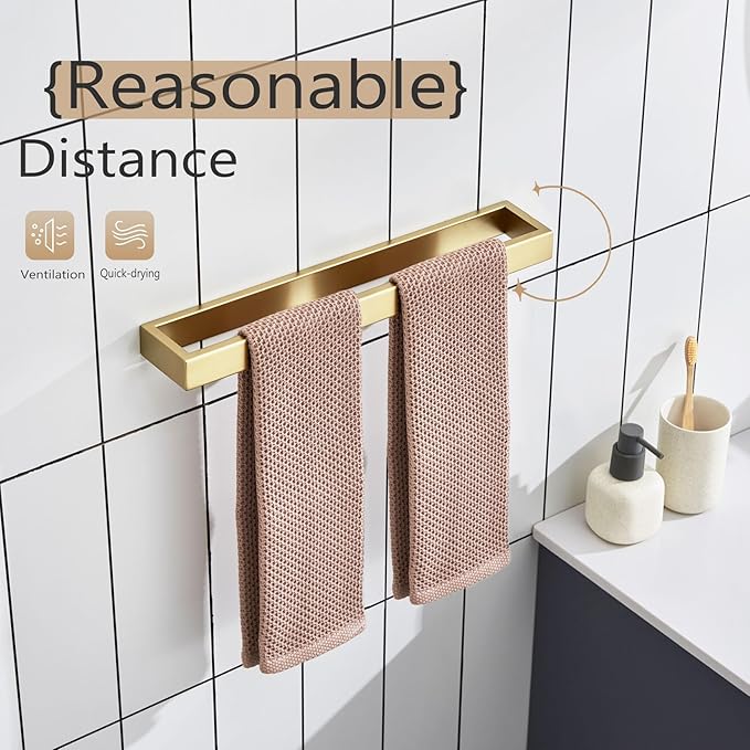 KOKOSIRI Towel Bar Brushed Gold Bath Towel Holder 16 Inch Kitchen Towel Hanger Rack Stainless Steel Bathroom Hardware Wall Mounted, 1 Pack B4008BG-L16