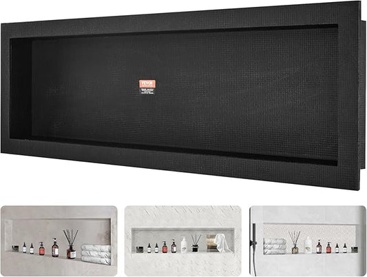 VEVOR Shower Niche Ready for Tile 16" x 50", Single Shelf Organizer, Square Corners Wall-inserted Niche Recessed, Sealed Protection Modern Soap Storage Niche for Shower Bathroom, Black