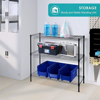 BNSPLY 3-Tier Wire Shelving Unit, Adjustable Metal Wire Shelves with NSF Certified, Standing Storage Shelf Unit for Laundry, Bathroom, Kitchen, Pantry, Closet (13.7" D x 35.5" W x 31.5" H, Black)