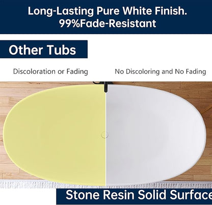 65'' Freestanding Solid Surface Resin Stone Bathtub, Freestanding Tub, Contemporary Design Stand Alone Tub with Pop-up Drain and Overflow, cUPC Certified, Matte White (Oval)…