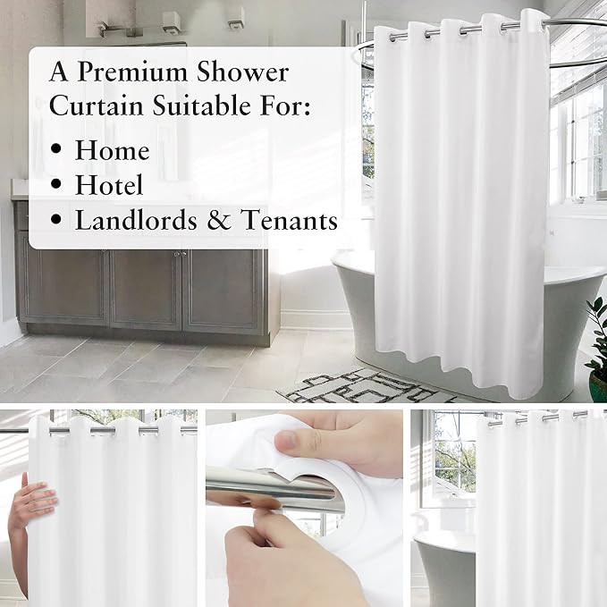 River Dream No Hook Long Shower Curtain or Liner Soft Microfiber - 78" Length Fabric Shower Curtain Liner Set, Machine Washable & Water Repellent, White, 71x80