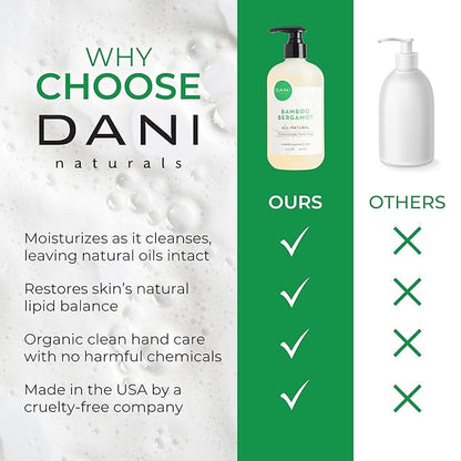 DANI Naturals Moisturizing Hand Soap – Bamboo Bergamot Scent, Hydrating, Sulfate-Free & Paraben-Free, 12 Oz Bottle with Pump, Gentle Cleansing for Dry Skin