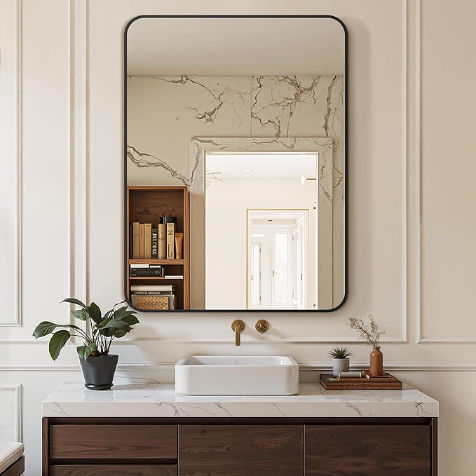 Delma Bathroom Vanity Mirror, Black Framed Bathroom Mirror for Over Sink, High-Definition Bathroom Mirror, Versatile Bathroom Vanity Mirror, Hangs Horizontally or Vertically(30x40, Black)