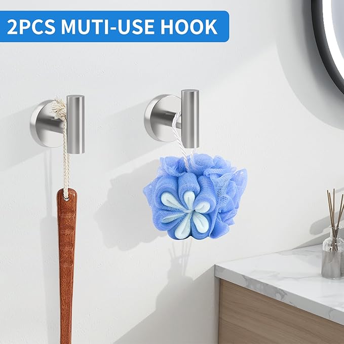 Brushed Nickel Bathroom Accessories, Bathroom Hardware Set, SUS304 Stainless Steel Bathroom Towel Holder Set, 24 Inch Towel Bar Set 5 Pcs, 2 Towel Hooks, Toilet Paper Holder, Towel Ring