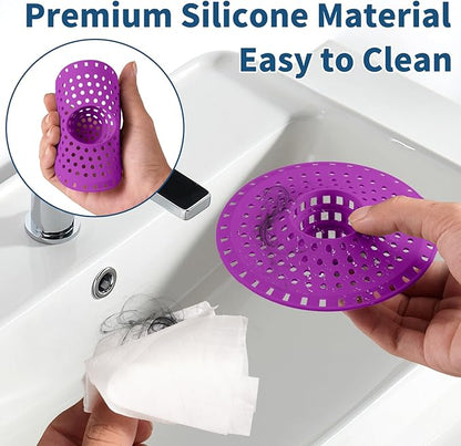 Bathtub Drain Hair Catcher,Tub Shower Drain Hair Trap/Strainer,3PCS Silicone Collapsible Tub Hair Catcher Drain Protector Designed for 1.47" to 1.75'' Regular Drains(Plum Purple)