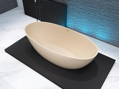 Stone Resin Freestanding Bathtub 65", Elegant Oval Shape Soaking Tub, Solid Surface Stand Alone Bathtub with Drain & Integrated Slotted Overflow AMFS303-1650 milky coffee