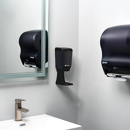 San Jamar Classic Plastic Manual Soap Dispenser, Hand Sanitizer Dispenser, Lotion Dispenser with Universal Compatibility for Home, Bathroom, Kitchen, Restooms, Restaurants, 46 Ounces, Black Pearl