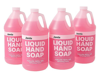 Hand Soap Gallon Refill, Cleansing Liquid Soap, Soothing Pink Lotion Soap Refill, Bulk Hand Soap Refill - Gentle on Skin, Cherry Scent - 1 Gallon per Bottle - 4 Pack