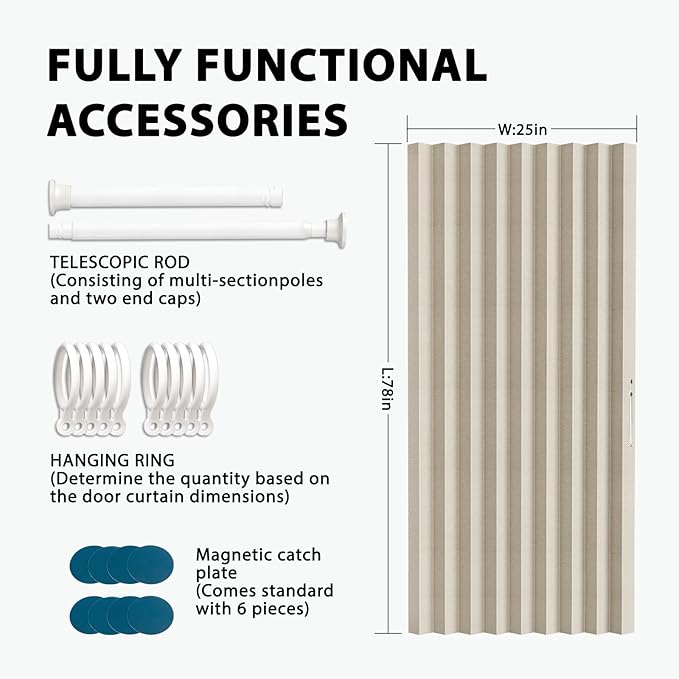 Accordion Door Curtain Set - 100% Blackout, with Curtain Rod Included, for Bedroom Privacy Protection (Off white-43 W x 78" L+Rod)