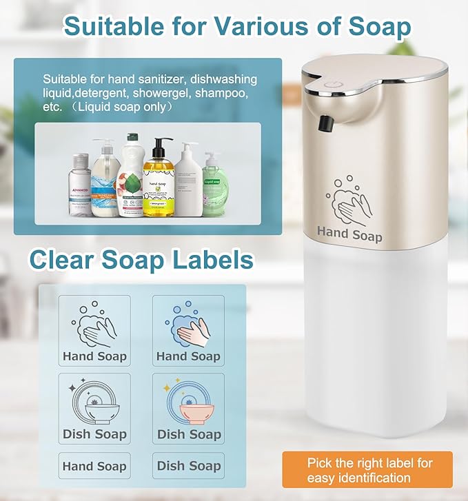 Automatic Liquid Soap Dispenser with 4 Adjustable Volume Control, Touchless Rechargeable Hands Free Auto Soap Dispenser for Kitchen, Bathroom, Hotel, Restaurant,13.5oz/ 400ml