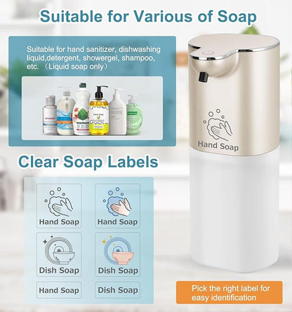 Automatic Liquid Soap Dispenser with 4 Adjustable Volume Control, Touchless Rechargeable Hands Free Auto Soap Dispenser for Kitchen, Bathroom, Hotel, Restaurant,13.5oz/ 400ml