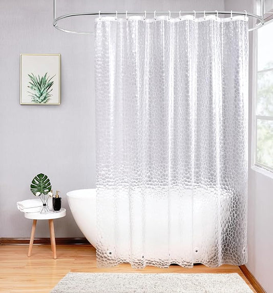 AooHome Clear Extra Long Shower Curtain Liner, 3D Water Cube Modern Vinyl Shower Curtain Design with Bottom Magnets for Bathroom, Heavy Duty, 72x86 Inch, Semi Transparent