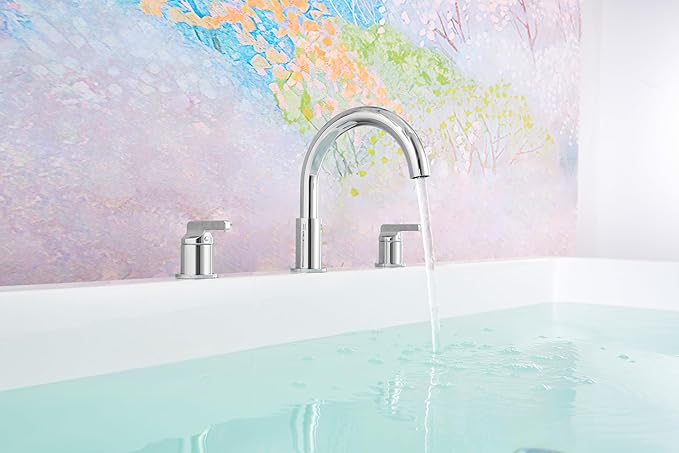 SITGES Chrome High-Arc Bathtub Faucet,Solid Brass,2-Handle Deck Mount Tub Faucet,3-Hole Roman Bath Tub Faucet Set with Valve