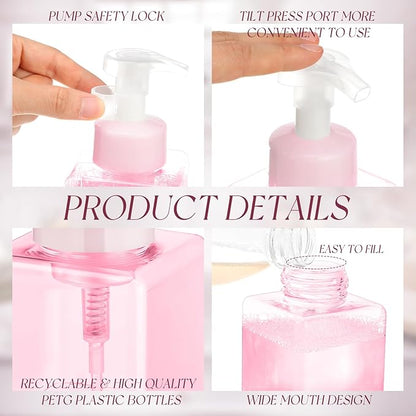 Domensi 12 Pcs Foam Pump Bottle Foaming Soap Dispenser Empty Travel Foaming Dispenser 8.5 oz Refillable Hand Soap Plastic Pump Bottle Travel Clear Container for Bathroom Vanities (Pink)