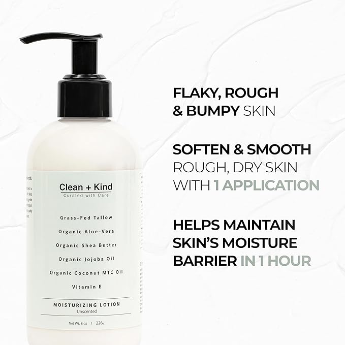Daily Moisturizing Lotion – Tallow Body Lotion with Aloe Vera, Shea Butter, Jojoba Oil, MCT Oil & Vitamin E – Deep Hydration for Dry, Rough, Sensitive Skin (8 Fl Oz, Unscented)