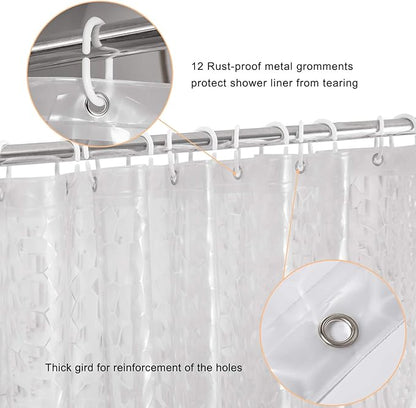 WELTRXE EVA Shower Curtain Liner with Magnets, 72 x 78 Inch Waterproof 3D Water Cube Clear Bathroom Shower Curtains, No Chemical Smell, Heavy Duty, Extra Long for Shower Stall, Bathtubs, 12 Hooks