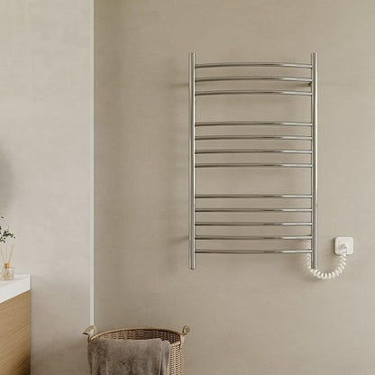 HEATGENE Electric Towel Warmer with Built-in Timer & Temperature Control, Wall-Mounted 12-Bar Large Towel Rack, Plug-in/Hardwired Heated Towel Rail for Bathroom - Mirror Polish