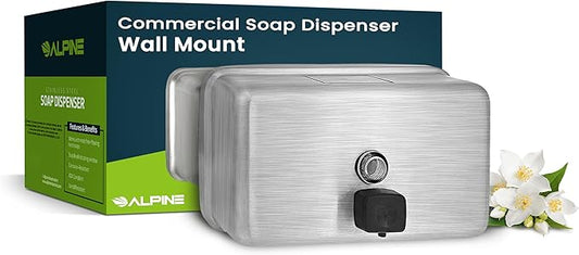 Alpine Commercial Wall-Mounted Soap Dispenser – Stainless Steel, Liquid, Manual Pump, ADA Compliant, 1200ml for High-Traffic Bathrooms (Horizontal)
