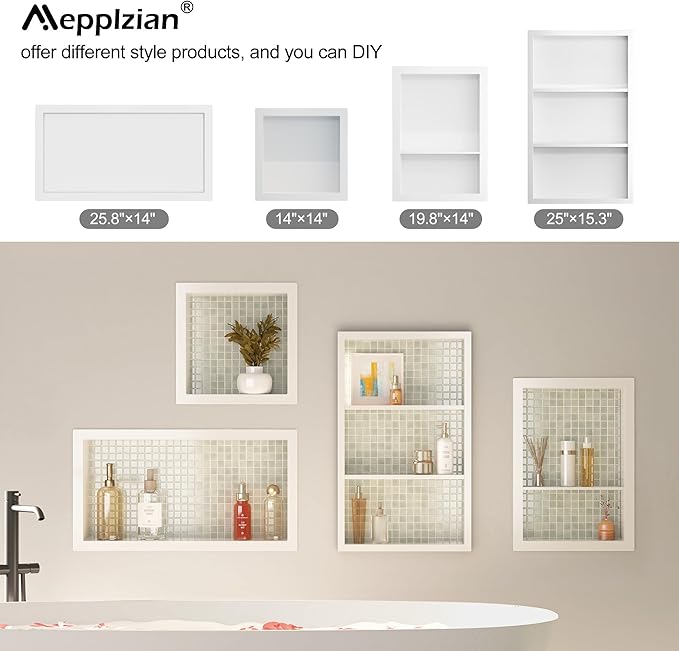 Bathroom Medicine Cabinet Recessed,14x24 White Shower Niche for Shower Wall,Surface Mount Medicine Cabinet Replacement Shelves,Recessed Wall Niche for Over Toilet Storage/Living room/Hallway